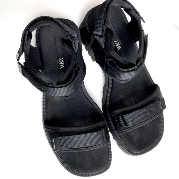 ZARA Chunky Lug Sole Strap Sandals Black EU 38 • fits US 8.5/9 - Picture 3 of 7